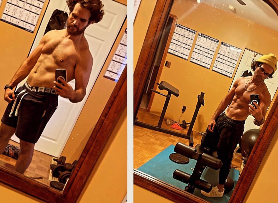 Lou, before and after. Same home gym, real conditions.